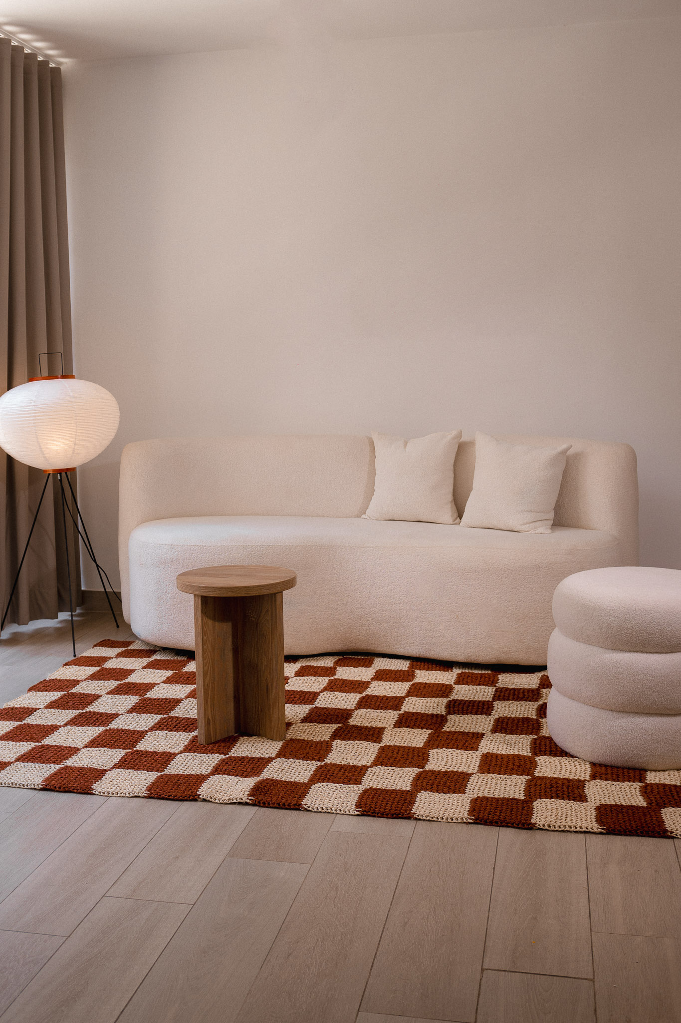 Handwoven Checkered Terracotta and White Rug